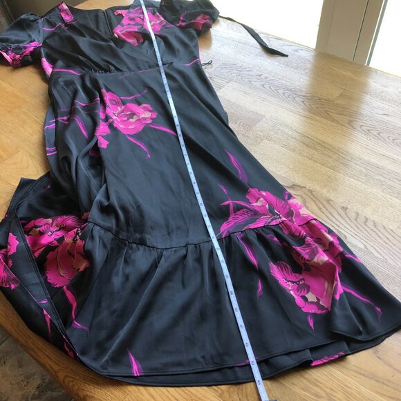 Betsey Johnson Faux Wrap Dress Black Pink Floral Size 4 - Picture 12 of 13
